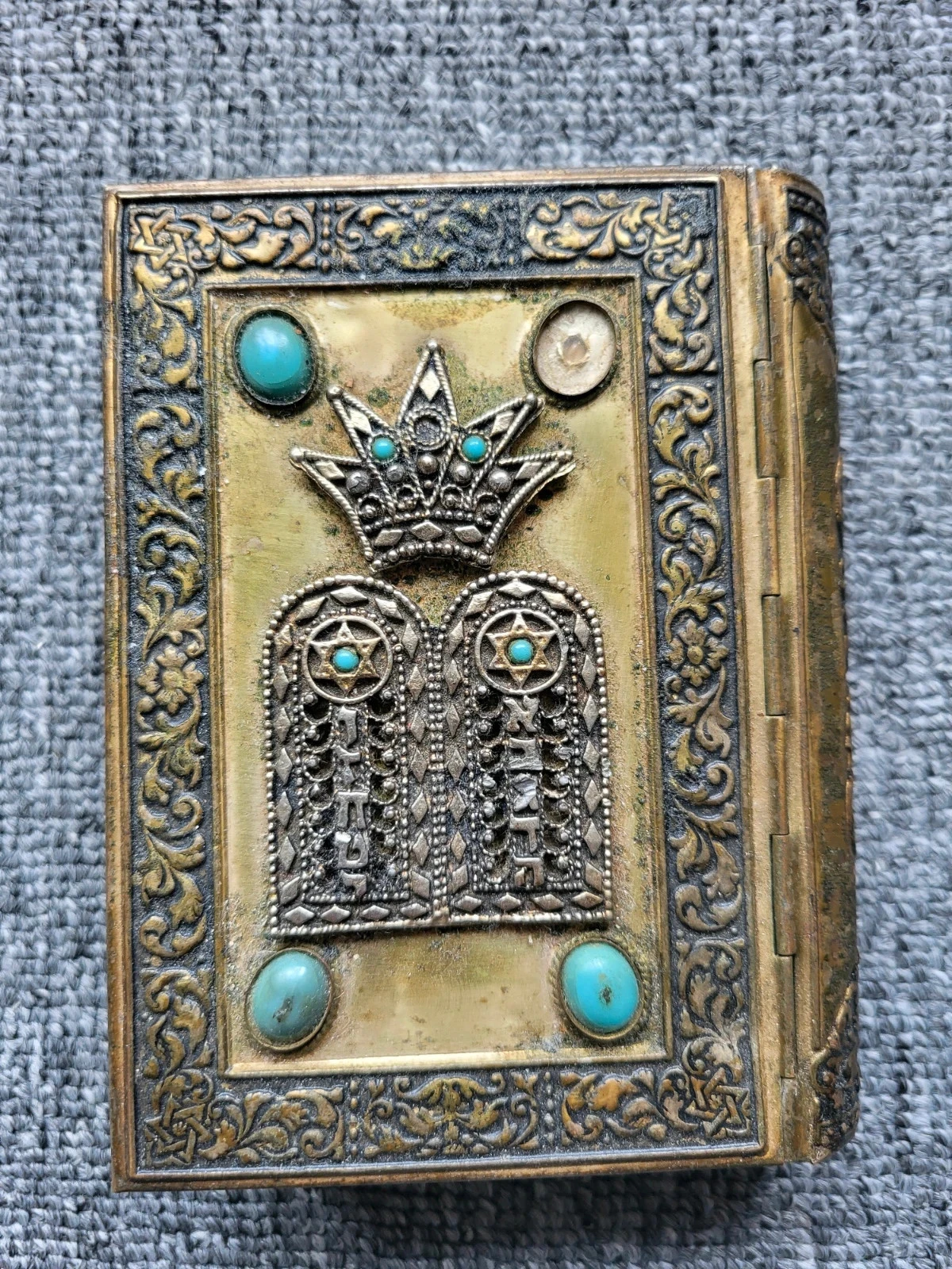 Ancient Jewish Prayer Book Engraved Metal Siddur Turquoise Stones Jerusalem – photo 2